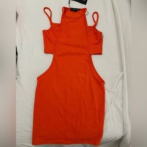 PLT Orange Rib Mini Dress with Side Cutouts